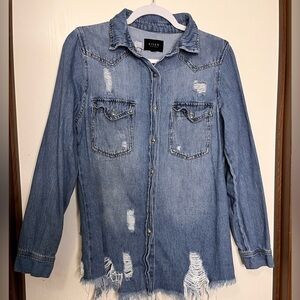 RISEN  Light Blue Ripped Denim Jacket